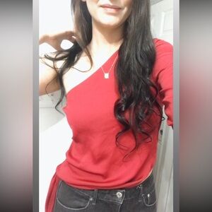 L'Academie Vibrant Red One-Shoulder Top